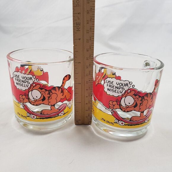 Set‎ of 2 Vintage 1978 Garfield McDonalds Clear Glass Coffee Mugs Cups - Picture 2 of 8